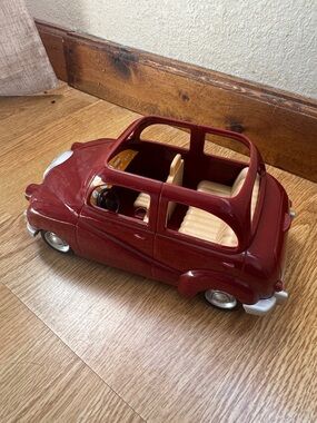 Vintage-Style Red Toy Family Car with Tan Interior - Brand Unknown